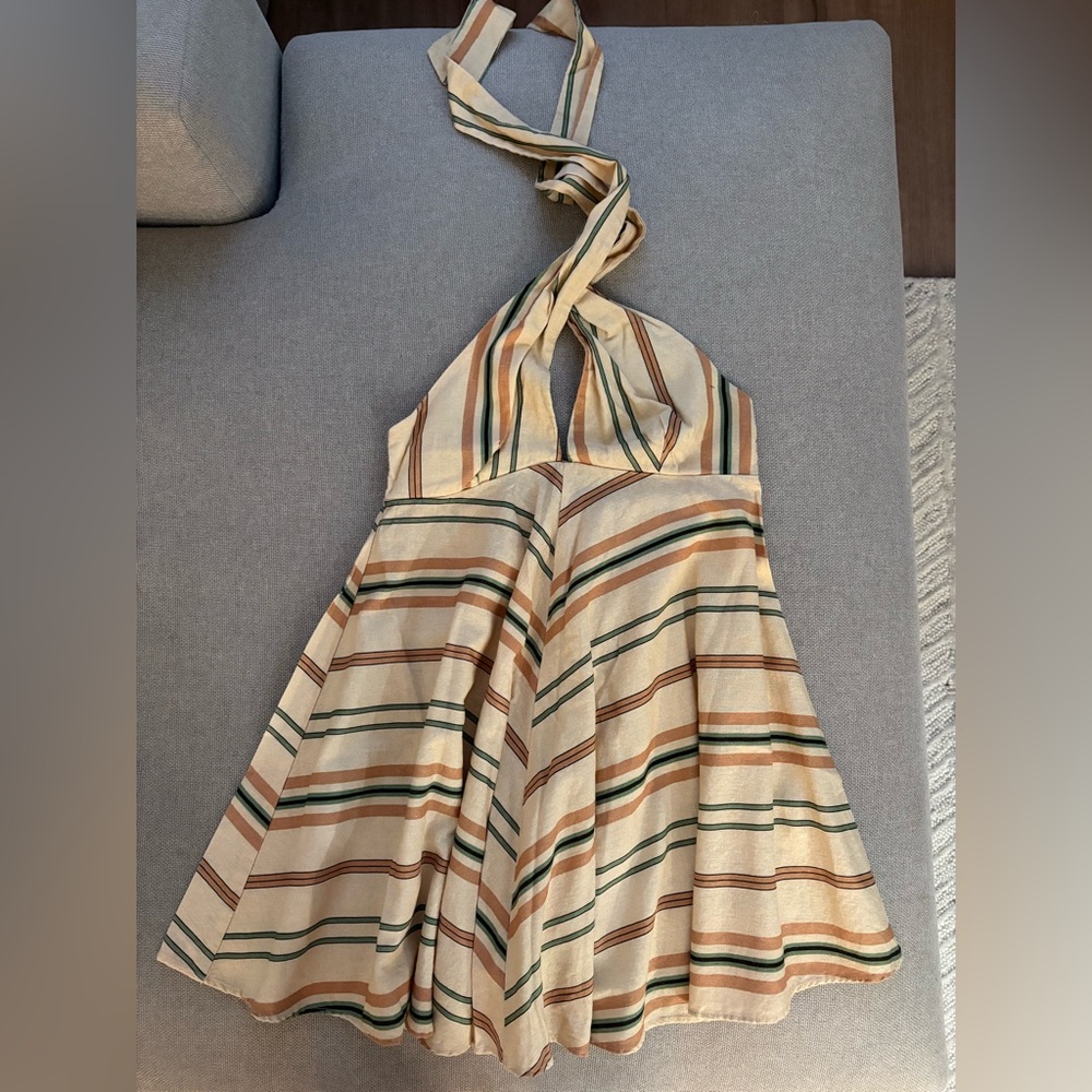 Zara Multicolor Striped Halter Backless Dress